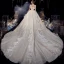 Charming Champagne Organza Bridal Wedding Dresses 2020 Ball Gown Off-The-Shoulder Short Sleeve Backless Glitter Tulle Cathedral Train Ruffle