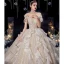 Charming Champagne Organza Bridal Wedding Dresses 2020 Ball Gown Off-The-Shoulder Short Sleeve Backless Glitter Tulle Cathedral Train Ruffle