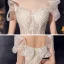 Charming Champagne Organza Bridal Wedding Dresses 2020 Ball Gown Off-The-Shoulder Short Sleeve Backless Glitter Tulle Cathedral Train Ruffle
