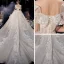 Charming Champagne Organza Bridal Wedding Dresses 2020 Ball Gown Off-The-Shoulder Short Sleeve Backless Glitter Tulle Cathedral Train Ruffle