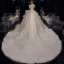 Luxury / Gorgeous Champagne Bridal Wedding Dresses 2020 Ball Gown Off-The-Shoulder Short Sleeve Backless Beading Appliques Sequins Glitter Tulle Cathedral Train Ruffle