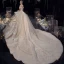 Luxury / Gorgeous Champagne Bridal Wedding Dresses 2020 Ball Gown Off-The-Shoulder Short Sleeve Backless Beading Appliques Sequins Glitter Tulle Cathedral Train Ruffle