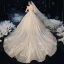 Vintage Champagner Hochzeits Brautkleider / Hochzeitskleider 2020 Ballkleid Durchsichtige Stehkragen Ärmellos Rückenfreies Applikationen Spitze Pailletten Perlenstickerei Glanz Tülle Kapelle-Schleppe Rüschen