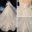 Vintage Champagner Hochzeits Brautkleider / Hochzeitskleider 2020 Ballkleid Durchsichtige Stehkragen Ärmellos Rückenfreies Applikationen Spitze Pailletten Perlenstickerei Glanz Tülle Kapelle-Schleppe Rüschen