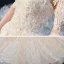 Romantic Champagne Bridal Wedding Dresses 2020 Ball Gown See-through Scoop Neck 1/2 Sleeves Backless Appliques Lace Beading Chapel Train Ruffle