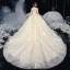 Vintage / Originale Champagne La Mariée Robe De Mariée 2020 Robe Boule Transparentes Col Haut Manches Courtes Dos Nu Appliques En Dentelle Perlage Gland Cathedral Train