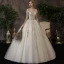Affordable Ivory Bridal Wedding Dresses 2020 Ball Gown Off-The-Shoulder Short Sleeve Backless Appliques Lace Beading Floor-Length / Long Ruffle