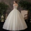 Affordable Ivory Bridal Wedding Dresses 2020 Ball Gown Off-The-Shoulder Short Sleeve Backless Appliques Lace Beading Floor-Length / Long Ruffle