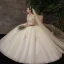 Affordable Ivory Bridal Wedding Dresses 2020 Ball Gown Off-The-Shoulder Short Sleeve Backless Appliques Lace Beading Floor-Length / Long Ruffle
