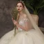 Affordable Ivory Bridal Wedding Dresses 2020 Ball Gown Off-The-Shoulder Short Sleeve Backless Appliques Lace Beading Floor-Length / Long Ruffle