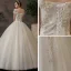 Affordable Ivory Bridal Wedding Dresses 2020 Ball Gown Off-The-Shoulder Short Sleeve Backless Appliques Lace Beading Floor-Length / Long Ruffle