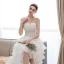Affordable Ivory Bridal Wedding Dresses 2020 Ball Gown Strapless Sleeveless Backless Appliques Lace Beading Asymmetrical Ruffle