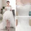 Affordable Ivory Beach Summer Wedding Dresses 2020 Ball Gown Off-The-Shoulder Puffy Short Sleeve Backless Asymmetrical Cascading Ruffles