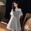Chic / Belle Gris Robe De Cocktail 2020 Princesse Transparentes Encolure Dégagée Manches Courtes Paillettes Perlage Mi-Longues Volants Dos Nu Robe De Ceremonie