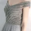 Élégant Gris Robe De Soirée 2020 Princesse De l'épaule Manches Courtes Perlage Tachetée Tulle Train De Balayage Volants Dos Nu Robe De Ceremonie