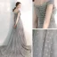 Élégant Gris Robe De Soirée 2020 Princesse De l'épaule Manches Courtes Perlage Tachetée Tulle Train De Balayage Volants Dos Nu Robe De Ceremonie