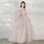 Elegant Champagne Evening Dresses  2020 A-Line / Princess Spaghetti Straps Short Sleeve Appliques Flower Beading Pearl Glitter Tulle Floor-Length / Long Ruffle Backless Formal Dresses