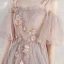 Elegant Champagne Evening Dresses  2020 A-Line / Princess Spaghetti Straps Short Sleeve Appliques Flower Beading Pearl Glitter Tulle Floor-Length / Long Ruffle Backless Formal Dresses