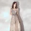 Élégant Champagne Robe De Soirée 2020 Princesse Transparentes Encolure Dégagée Sans Manches Ceinture Appliques En Dentelle Paillettes Train De Balayage Volants Dos Nu Robe De Ceremonie