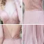Sexy Rosa Abendkleider 2020 A Linie Tiefer V-Ausschnitt Ärmellos Perlenstickerei Pailletten Glanz Polyester Sweep / Pinsel Zug Rüschen Rückenfreies Festliche Kleider