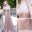 Sexy Rosa Abendkleider 2020 A Linie Tiefer V-Ausschnitt Ärmellos Perlenstickerei Pailletten Glanz Polyester Sweep / Pinsel Zug Rüschen Rückenfreies Festliche Kleider