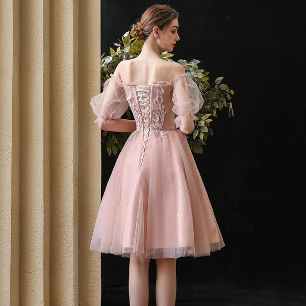 Chic Beautiful Pearl Pink Homecoming Graduation Dresses 2020 A-Line Princess Puffy Short