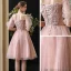 Schöne Pearl Rosa Heimkehr Abiballkleider 2020 A Linie Off Shoulder Geschwollenes Kurze Ärmel Perlenstickerei Pailletten Kurze Rüschen Rückenfreies Festliche Kleider
