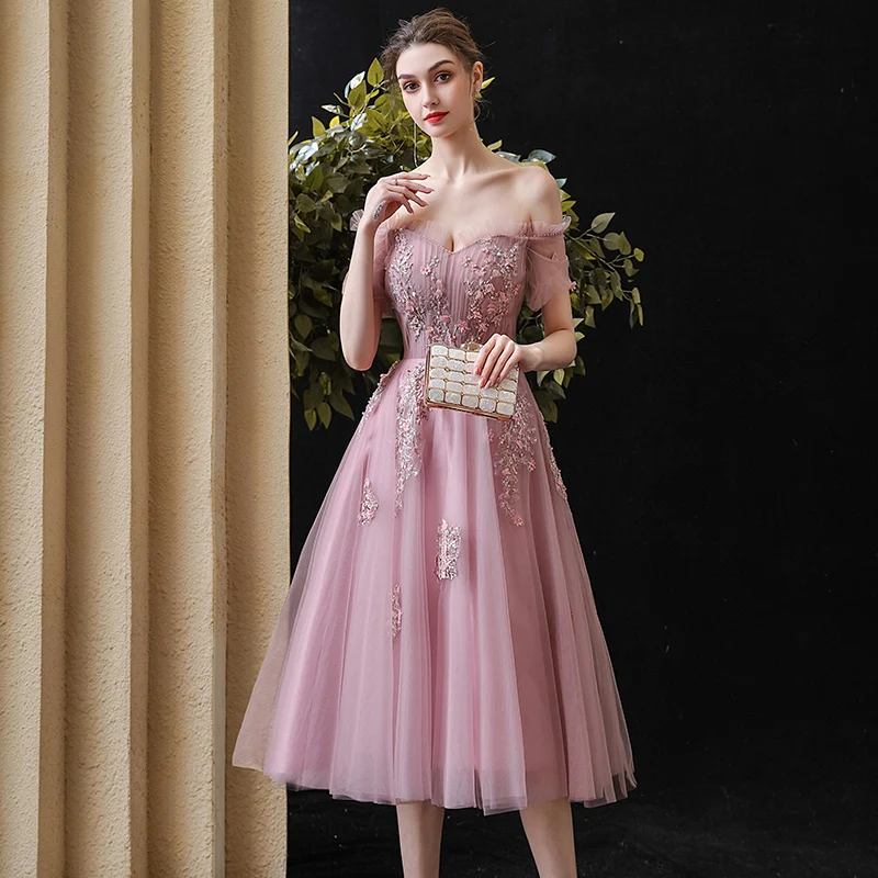 chinese dress ladies A-line V Neck Lace Short Homecoming Dress Pink Graduation Dress,WD045 –  winkbridal