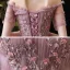 Chic / Belle Rougissant Rose de retour Robe De Graduation 2020 Princesse De l'épaule Manches Courtes Appliques En Dentelle Perlage Perle Thé Longueur Volants Dos Nu