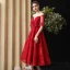 Chic / Belle Bordeaux de retour Robe De Graduation Avec Châle 2020 Princesse Transparentes Encolure Carrée Sans Manches Appliques En Dentelle Faux Diamant Thé Longueur Volants Dos Nu Robe De Ceremonie