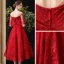 Chic / Belle Bordeaux de retour Robe De Graduation Avec Châle 2020 Princesse Transparentes Encolure Carrée Sans Manches Appliques En Dentelle Faux Diamant Thé Longueur Volants Dos Nu Robe De Ceremonie