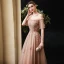 Elegant Brown Prom Dresses 2020 A-Line / Princess Off-The-Shoulder Puffy 1/2 Sleeves Appliques Lace Beading Ankle Length Ruffle Backless Formal Dresses