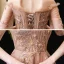 Elegant Brown Prom Dresses 2020 A-Line / Princess Off-The-Shoulder Puffy 1/2 Sleeves Appliques Lace Beading Ankle Length Ruffle Backless Formal Dresses