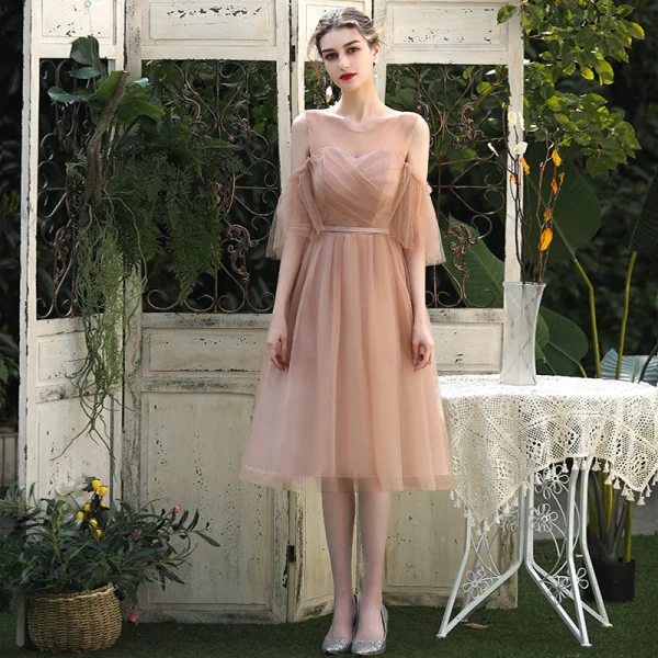 t length bridesmaid dresses Green One Shoulder Sheath Tea-length Charming Bridesmaid Dresses. CB0274 main image 0