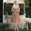 Affordable Brown Bridesmaid Dresses 2020 A-Line / Princess Backless Appliques Lace Tea-length Ruffle