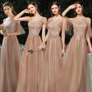 Elegant Brown Bridesmaid Dresses 2020 A Line Princess Backless Appliques Lace Floor Length Long Ruffle