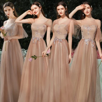 Elegant Brown Bridesmaid Dresses 2020 A Line Princess Backless Appliques Lace Floor Length Long Ruffle