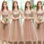 Affordable Champagne Bridesmaid Dresses 2020 A-Line / Princess Backless Appliques Lace Sash Tea-length Ruffle