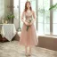 Affordable Champagne Bridesmaid Dresses 2020 A-Line / Princess Backless Appliques Lace Sash Tea-length Ruffle