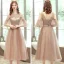 Affordable Champagne Bridesmaid Dresses 2020 A-Line / Princess Backless Appliques Lace Sash Tea-length Ruffle
