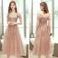 Affordable Champagne Bridesmaid Dresses 2020 A-Line / Princess Backless Appliques Lace Sash Tea-length Ruffle