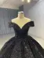 Sparkly Black Sequined Quinceañera Prom Dresses 2026 Sequins Formal Dresses With Cloak Crossed Straps Floor-Length / Long Off-The-Shoulder Ball Gown