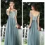 Affordable Ocean Blue Bridesmaid Dresses 2020 A-Line / Princess Backless Appliques Lace Sash Floor-Length / Long Ruffle