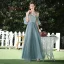 Affordable Ocean Blue Bridesmaid Dresses 2020 A-Line / Princess Backless Appliques Lace Sash Floor-Length / Long Ruffle
