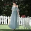 Affordable Ocean Blue Bridesmaid Dresses 2020 A-Line / Princess Backless Appliques Lace Sash Floor-Length / Long Ruffle