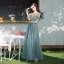 Affordable Ocean Blue Bridesmaid Dresses 2020 A-Line / Princess Backless Appliques Lace Sash Floor-Length / Long Ruffle