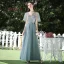Affordable Ocean Blue Bridesmaid Dresses 2020 A-Line / Princess Backless Appliques Lace Sash Floor-Length / Long Ruffle