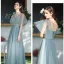 Affordable Ocean Blue Bridesmaid Dresses 2020 A-Line / Princess Backless Appliques Lace Sash Floor-Length / Long Ruffle
