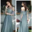 Affordable Ocean Blue Bridesmaid Dresses 2020 A-Line / Princess Backless Appliques Lace Sash Floor-Length / Long Ruffle