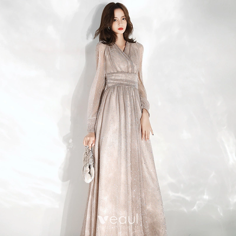 Long Sleeve Dresses, Empire Dress in Silver